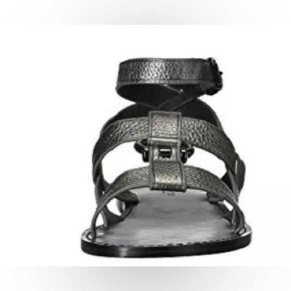 COACH Women's Elaine Metallic Gray Pebble Leather Flat Sandal Size 8. EUC - Picture 9 of 10